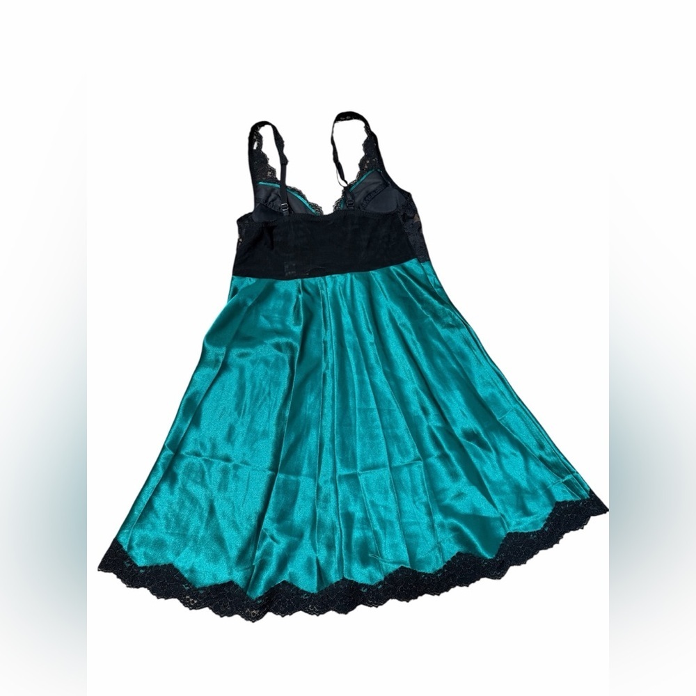 Vintage Victoria’s Secret Green Satin Lace Chemise Slip Dress Size S Lingerie - Picture 4 of 6